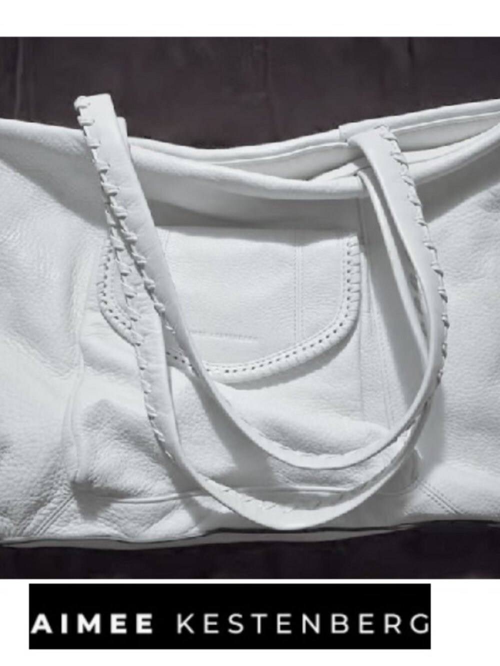 $398 AIMEE  Aimee Kestenberg White Leather Whipstitch Shoulder Bag Tote LK NEW